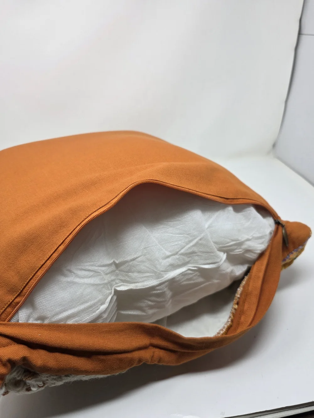 Pier 1 Mustard orange & Cream Textured Throw Pillow yarn/Knit/ Boho 16